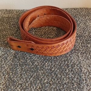 Men's chestnut brown western basket weave stamped belt 48 in long